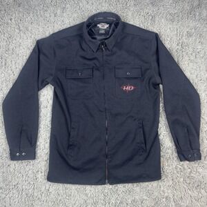 Y2K Harley Davidson An American Legend Denim Black Full Zip Jacket Mens Sz Large